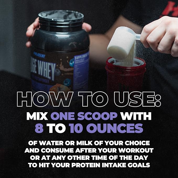 Huge Whey, Protein Powder for Muscle Gain, 25g Protein, 12g EAAs, Supports Muscle Growth, Performance & Recovery (Blueberry Muffin, 30 Servings)