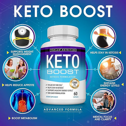 Keto Boost Diet Pills Ketosis Supplement - Natural Exogenous Keto Formula Support Energy & Focus, Advanced Ketones for Ketogenic Diet, for Men Women