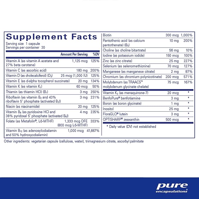 Pure Encapsulations PureGenomics Multivitamin - Supplement to Support Nutrient Requirements of Common Genetic Variations - with Vitamin A,B,C,D,E, K & Minerals - 30 Capsules