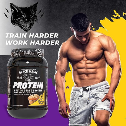 Worldwide Nutrition Bundle: Black Magic Multi-Source Protein Powder - Whey, Egg Albumin Enzymes, Micellar Casein & MCTs - Bodybuilding -Blueberry Muffin Flavor - 2 LB & Multi-Purpose Keychain