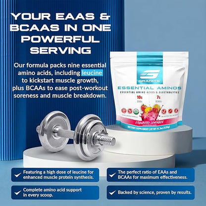 Granite 10g Essential Amino Acids Powder | Muscle Recovery Supplement for Muscle Growth | 7g BCAA Powder with Electrolytes | 30 Servings | Strawberry Lemonade Flavor | Soy & Gluten Free | Made in USA