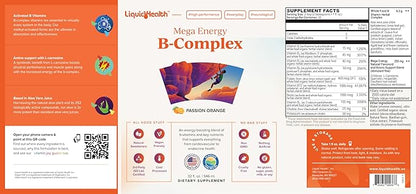 LIQUIDHEALTH Mega Energy Methylated B-Complex, Adult Liquid Vitamin Supplement - Increase Energy, Relieve Stress & Fatigue, Immune System Support, Heart & Gut Health - Vegan, Sugar-Free (3 Pack)