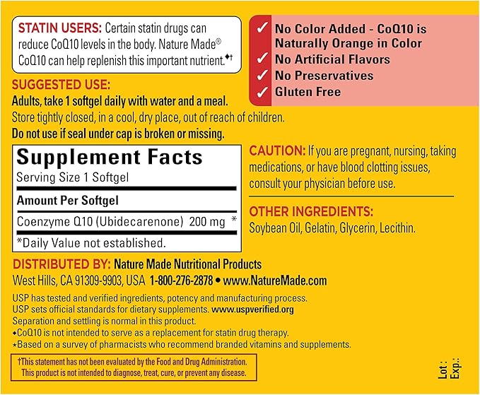 Nature Made CoQ10 200mg, Dietary Supplement for Heart Health Support, 105 Softgels, 105 Day Supply