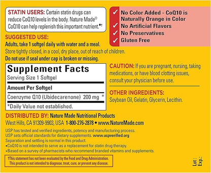 Nature Made CoQ10 200mg, Dietary Supplement for Heart Health Support, 105 Softgels, 105 Day Supply