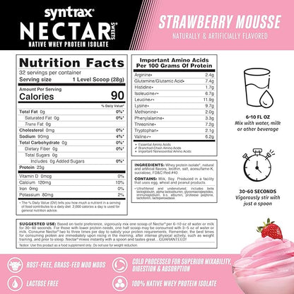 Syntrax Nutrition Nectar Sweets, 100% Whey Isolate Protein Powder, Strawberry Mousse, 2 lbs