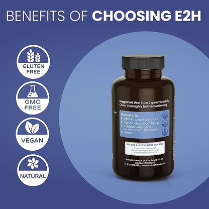 E2H Gut Support Gummies - 60 Count - Gelatin-Free, Gluten-Free, Vegan & Non-GMO