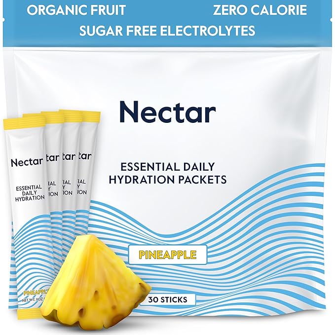 Nectar Hydration Packets - Electrolytes Powder Packets - Sugar Free & 0 Calorie - Organic Fruit Liquid Daily IV Hydrate Packets for Dehydration Relief & Rehydration (Pineapple 30 Pack)