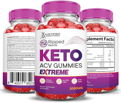 (2 Pack) Ripped Results Keto ACV Gummies Extreme 2000MG Ripped Results Keto Gummies Apple Cider Vinegar Formulated with Pomegranate Beet Juice Powder B12 Vegan Non GMO 120 Gummys