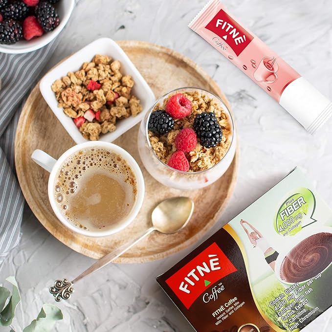 FITNE Premium Instant Coffee Packets Mix With Fiber 4,000 mg Collagen Cactus Extract L-Carnitine High Chromium No Sugar Sucralose Sweetener, 10 Sticks