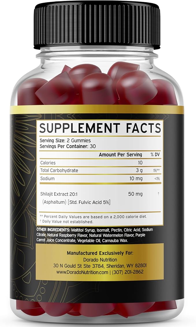 Shilajit Gummies 1000mg (Pure Himalayan Shilajit Gummies for Men & Women Gold Grade with 85+ Trace Minerals with Fulvic Acid) - Energy & Immunity Support - Third Party Tested, Vegan Safe, USA Made