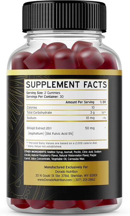 Shilajit Gummies 1000mg (Pure Himalayan Shilajit Gummies for Men & Women Gold Grade with 85+ Trace Minerals with Fulvic Acid) - Energy & Immunity Support - Third Party Tested, Vegan Safe, USA Made