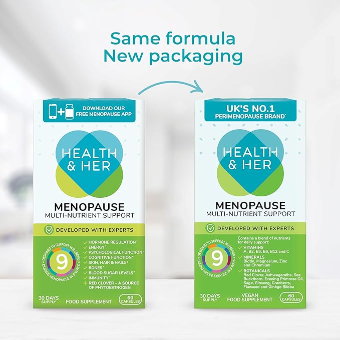 Health & Her Menopause Supplements For Women, Multi-Nutrient, Menopause Support For Women, Menopause Vitamins For Women, Energy, Bones, Muscles, Skin, Hair, Vegan, Gluten-Free, Non GMO (60ct - 1month)
