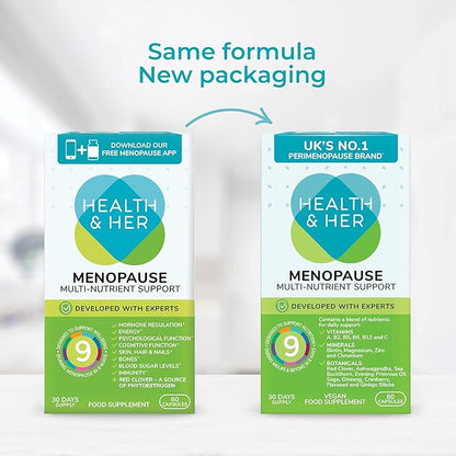 Health & Her Menopause Supplements For Women, Multi-Nutrient, Menopause Support For Women, Menopause Vitamins For Women, Energy, Bones, Muscles, Skin, Hair, Vegan, Gluten-Free, Non GMO (60ct - 1month)