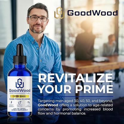 GoodWood - Male Liquid Drops - Increases Stamina and Size - Improves Energy, Drive, and Power - for Men Ages 30, 40, 50, 60+ - Made with 8 Herbs and Organic - One Pack