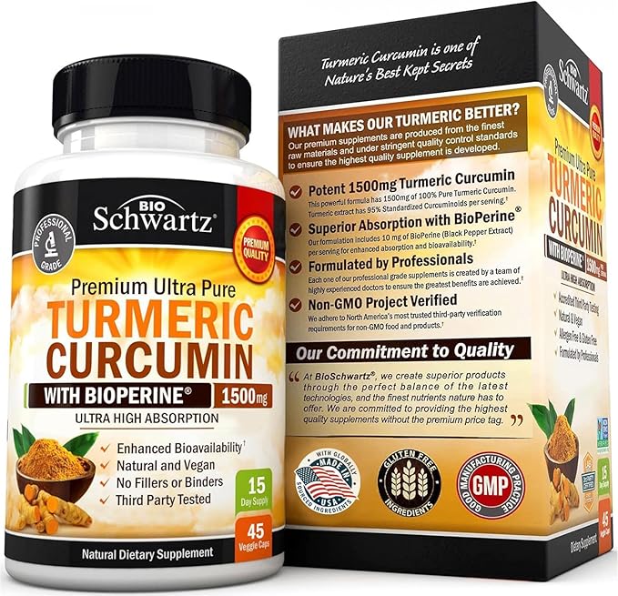 Turmeric Curcumin with Black Pepper Extract 1500mg - High Absorption Ultra Potent Turmeric Supplement with 95% Curcuminoids and BioPerine - Non GMO Turmeric Capsules for Joint Support - 45 Capsules