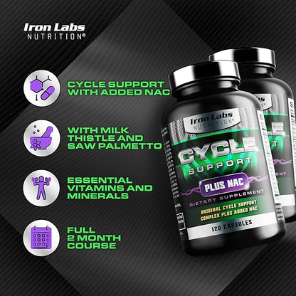 Iron Labs Nutrition Cycle Support Plus NAC (N-Acetyl-L-Cysteine) - On Cycle Support Supplements for Men - with N Acetyl L Cysteine, Milk Thistle, Hawthorne Berry and More (240 Capsules)