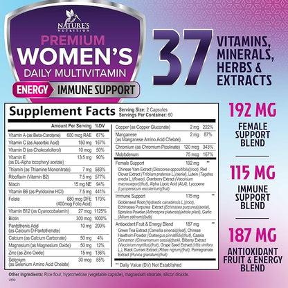 Multivitamin for Women - Womens Daily Multi Vitamin & Multimineral Supplement with Vitamins A, C, D, E, B6, B12, Zinc, Calcium & Magnesium, Energy & Immune Support, Non-GMO, Gluten Free - 120 Capsules