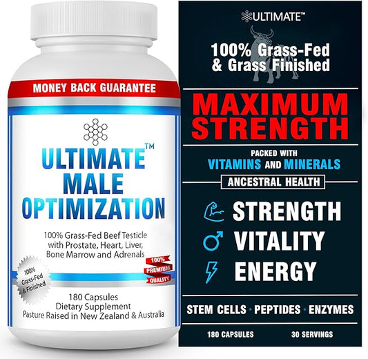 Ultimate Male Optimization 100% Grass Fed Beef Organ Supplement - Supports Test, Energy & Overall Men's Health & Wellness - Non-GMO Grass Fed Beef Organ Supplement with Liver, No Fillers 180 Capsules