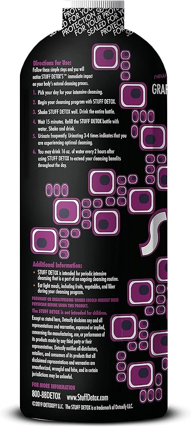 Detoxify – The Stuff Herbal Cleanse Detox Drink – Full Body Cleanse Detox for Women and Men - Same Day Results - Plus Sticker - for Average Toxin Exposure - Grape - 16 oz