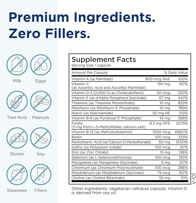 MethylPro Daily Multivitamin + L Methlyfolate 5mg - 2-in-1 Men's & Women's Multivitamin with 5 MTHF Supplement - Promote Balanced Brain Health, Mood, Immune & Energy Support (30 Capsules)