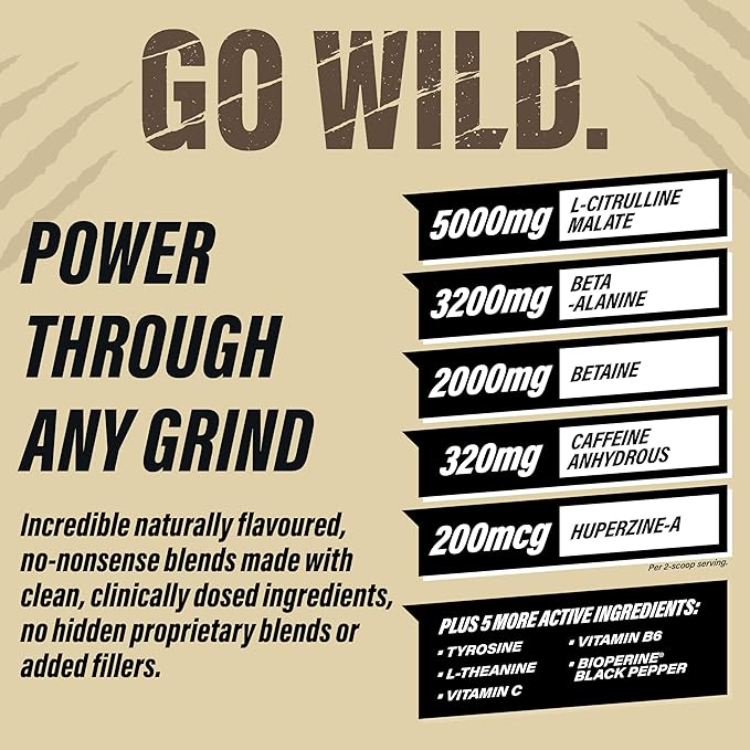Grizzly Pre Workout Powder for Men & Women - Essential Aminos L-Citrulline & Beta Alanine Plus Caffeine - Preworkout Energy Drink Mix for Intense Power Focus & Pump - Arctic Ice - 40 Servings