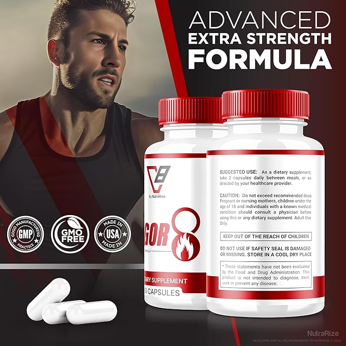 Vigor 8 for Men, Vigor 8 Pills Male Enhancing Formula, Vigor Eight Supplement Capsules Test Boost, Vigor8 Stamina Booster Reviews Horny Goat Weed Tongkat Ali (60 Capsules)