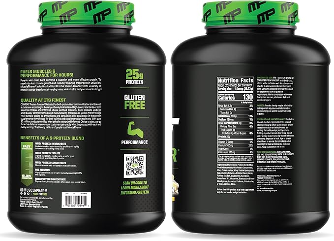 MusclePharm Combat Protein Powder, Banana Cream Flavor, Fuels Muscles for Productive Workouts, 5 Protein Sources including Whey Protein Isolate & Egg Albumin, Gluten Free, 4 lb, 52 Servings