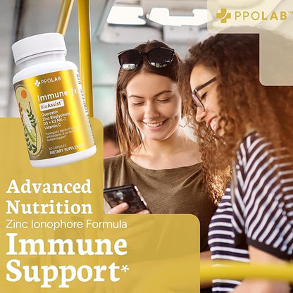 Immune-fx™ Advanced Daily Chelated Zinc Ionophore Immune Support Supplement with Quercetin 500mg Bioflavonoid, Antioxidant Vitamin C, D3, K2, DNA Heart Lung Aid, Clean Certified® 60 Vegan Capsules
