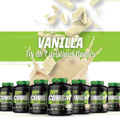 MusclePharm Combat 100% Whey Protein Powder, Vanilla Flavor, Fast Recovery & Muscle Gain with Whey Protein Isolate, High Protein Powder for Women & Men, Gluten Free, 5 lb, 70 Servings
