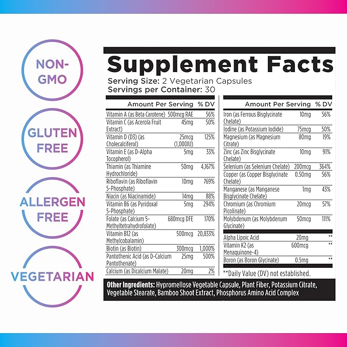 Livingood Daily Methylated Multivitamin for Women & Men, Multi Vitamin - Mineral Supplement Capsules with Iron, B Complex, Selenium, & Zinc - Non-GMO, Gluten-Free, Vegetarian Multi Vitamins for Adults