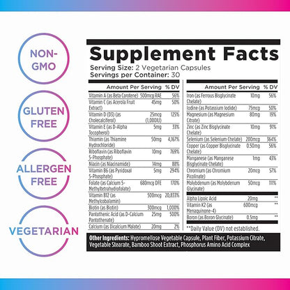 Livingood Daily Methylated Multivitamin for Women & Men, Multi Vitamin - Mineral Supplement Capsules with Iron, B Complex, Selenium, & Zinc - Non-GMO, Gluten-Free, Vegetarian Multi Vitamins for Adults