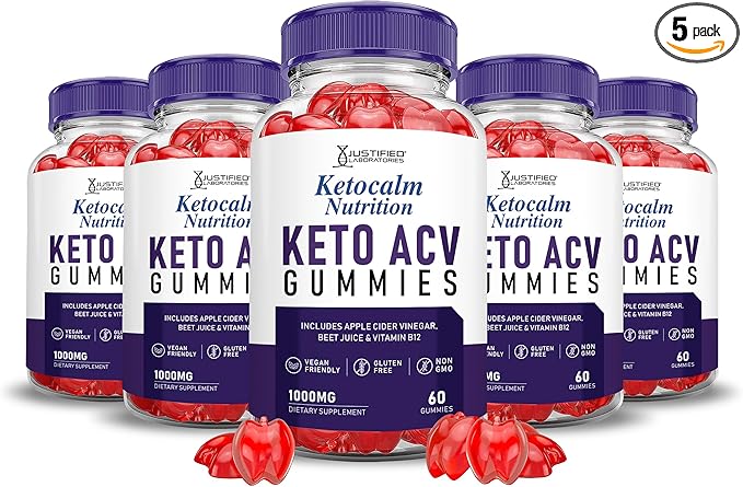 (5 Pack) Ketocalm Nutrition Keto ACV Gummies Advanced Formula 1000MG Keto Calm Nutrition Keto Gummies Apple Cider Vinegar Formulated with Pomegranate Beet Juice Powder B12 Vegan Non GMO 300 Gummys
