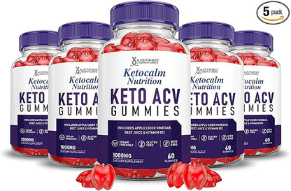 (5 Pack) Ketocalm Nutrition Keto ACV Gummies Advanced Formula 1000MG Keto Calm Nutrition Keto Gummies Apple Cider Vinegar Formulated with Pomegranate Beet Juice Powder B12 Vegan Non GMO 300 Gummys