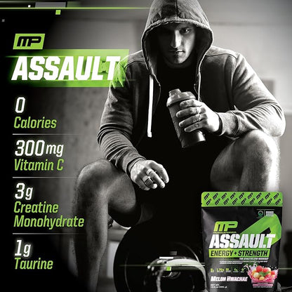 Muscle Pharm Assault Energy & Strength Pre Workout Powder for Men & Women with Beta Alanine, Caffeine, Creatine & Betaine Anhydrous, Pre-Workout Supplements, 30 Servings, Hwachae Melon Flavor