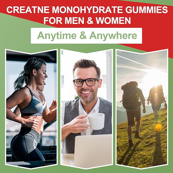 Creatine Monohydrate Gummies for Men & Women, Chewables Creatine Monohydrate for Muscle Strength, Muscle Builder, Energy Boost, Sugar Free, Vegan, Strawberry Flavor-60 Count