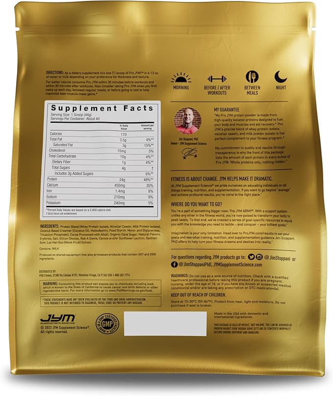 Pro JYM Natural Chocolate Brownie Protein Powder Blend - Whey Protein Isolate, Casein, & Milk Protein Isolate, for Men & Women Recovery Shakes | JYM Supplement Science | 45 Servings