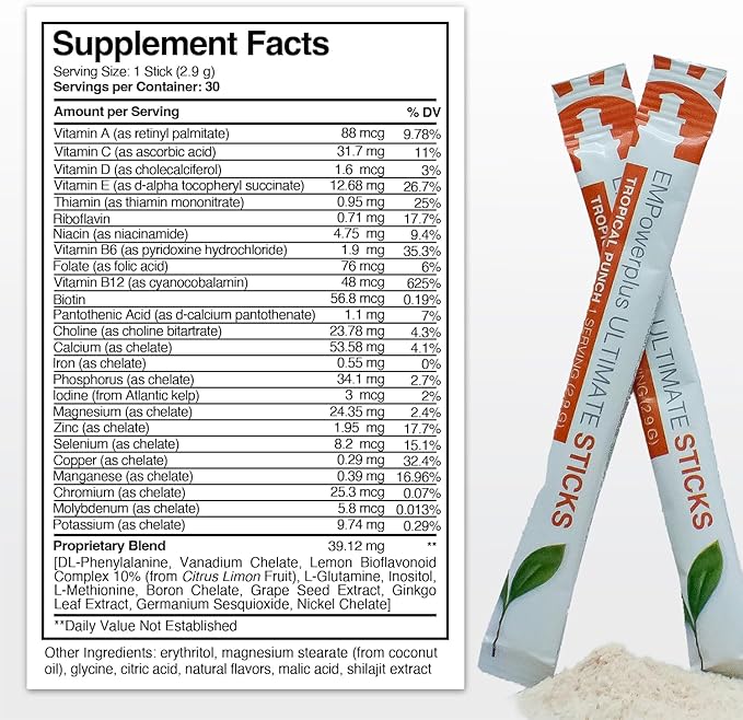 Truehope EMPowerPlus Ultimate Sticks Daily Multi-Supplement to Support Overall Wellness - Dairy-Free, Gluten-Free, Sugar-Free, Vegan, Non-GMO - 30 Sticks, Tropical Punch