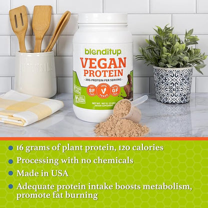 BlendItUp Chocolate Vegan Plant Protein Powder | Non GMO, Gluten Free | 20 G of Protein Per Scoop, 28 Servings | 4 Net Carbs