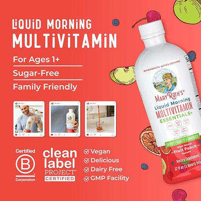 MaryRuth's Multivitamin for Women Men & Kids | Sugar Free | Vegan | Vitamin A, C, D, E, B12, Zinc | Daily vitamins for Kids, Mens, Womens Multivitamin | Energy & Beauty Booster Multimineral | 32 Fl Oz