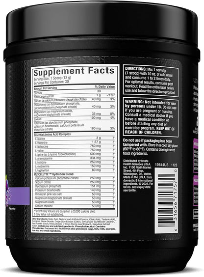 MuscleTech | Platinum 100% EAA+ |Essential Amino Acids | Muscle Strength Builder for Men & Women | Workout Supplement | Grape | 13.6 oz | 30 Servings