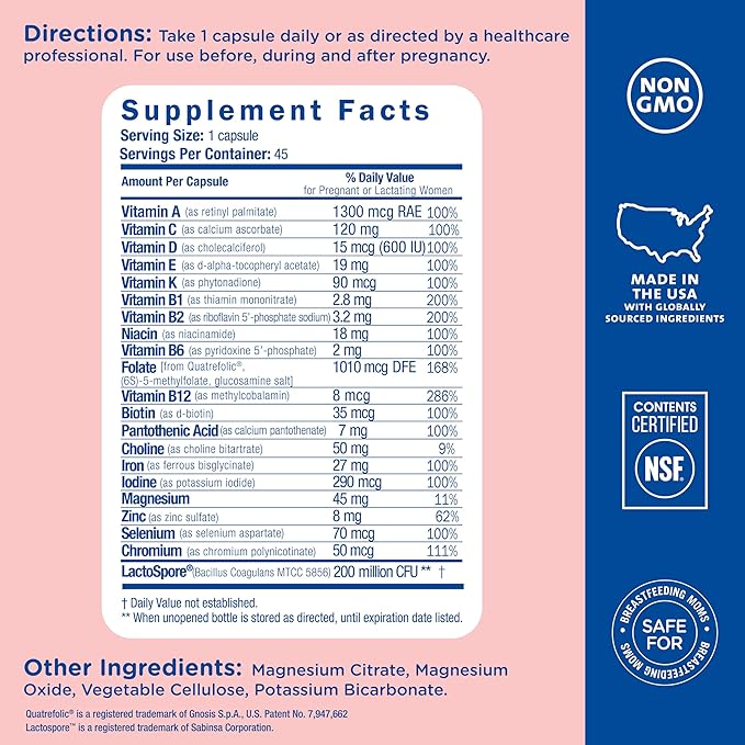 Mommy's Bliss Prenatal Multivitamin with Iron and Folic Acid, Supports Baby Development + Mom Immune System & Energy Levels w/ B Vitamins & Probiotics, Vegan & Gluten Free (45 Servings)