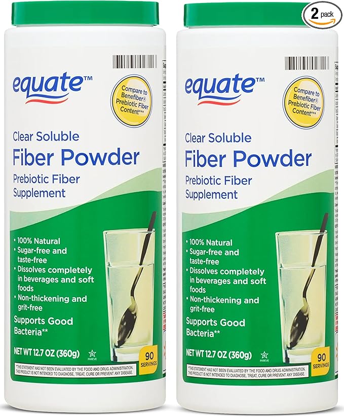 Equate Clear Soluble Prebiotic Fiber Powder, 12.7 oz (Pack of 2) - 100% Natural Soluble Fiber Supplement, Gluten-Free, Sugar-Free, Equate Fiber Powder for Digestive Health