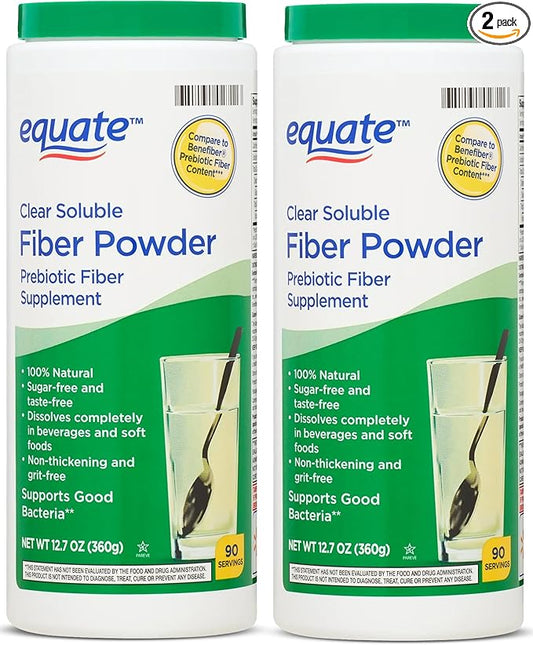 Equate Clear Soluble Prebiotic Fiber Powder, 12.7 oz (Pack of 2) - 100% Natural Soluble Fiber Supplement, Gluten-Free, Sugar-Free, Equate Fiber Powder for Digestive Health