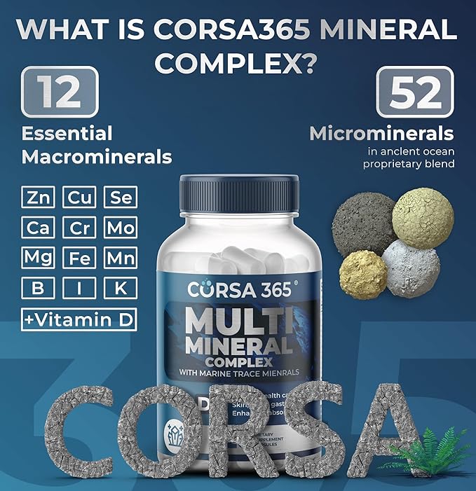 Multimineral Supplement Magnesium Complex with Trace Minerals for Immune Support - Potassium Magnesium Supplement Calcium Vitamin D Zinc Cooper Boron Supplement for Men Women - 120 Capsules