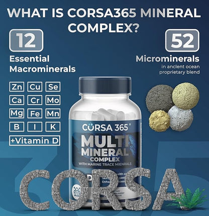 Multimineral Supplement Magnesium Complex with Trace Minerals for Immune Support - Potassium Magnesium Supplement Calcium Vitamin D Zinc Cooper Boron Supplement for Men Women - 120 Capsules