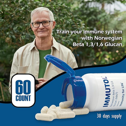 Immutol Immune Support Supplement with 750mg of Beta Glucan 1,3 1,6 - Natural Ingredients, High Potency to Boost Immunity and Overall Wellness, 60 Capsules (120)