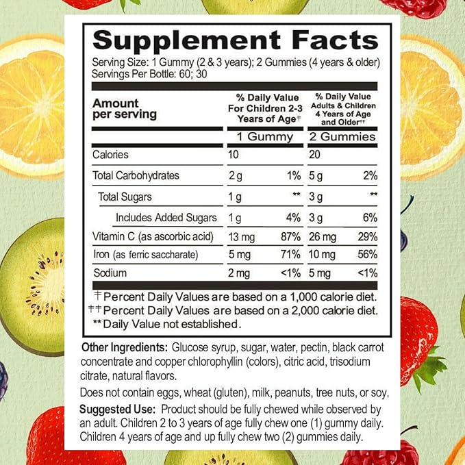 Go Healthy Iron Gummies for Kids, Toddlers, Teens with Vitamin C, Vegan Supplement - Children's Energy, Brain & Immune Support - Grape Flavor, Gluten Free, Kosher, Halal - 30 Servings