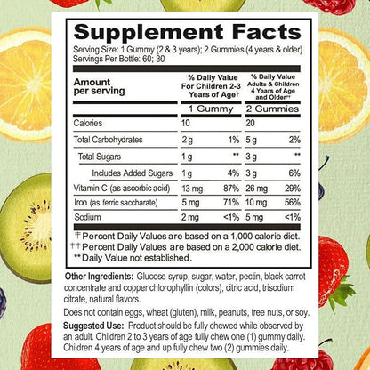 Go Healthy Iron Gummies for Kids, Toddlers, Teens with Vitamin C, Vegan Supplement - Children's Energy, Brain & Immune Support - Grape Flavor, Gluten Free, Kosher, Halal - 30 Servings