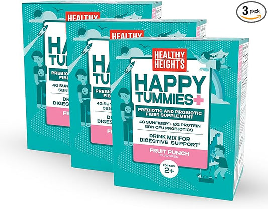 Healthy Heights Happy Tummies Prebiotic and Probiotic Fiber Supplement for Kids Ages 2+, 3 Pack