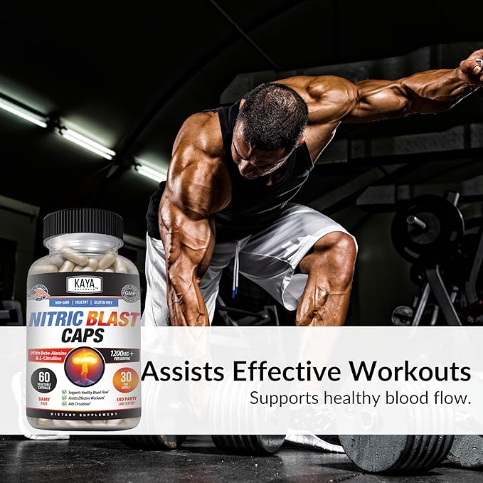 Kaya Naturals - Nitric Blast Potent All-Natural Herbal Supplement for Maximum Health Benefits | Pre-Workout | Increased Energy | Improved Nighttime Performance (60 Count (Pack of 1))